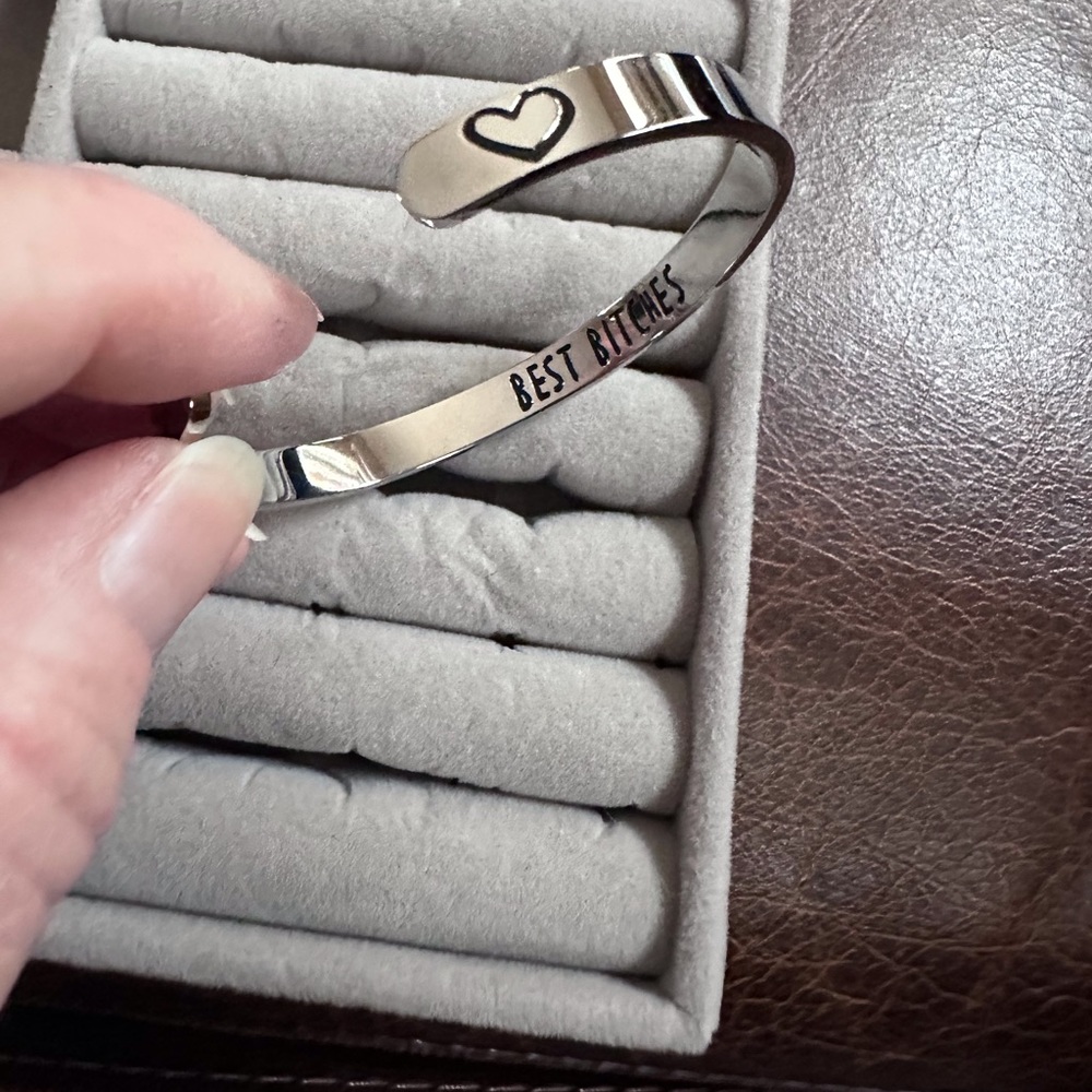 Stainless steel fashion silver cuff bracelet with saying - Picture 2 of 5